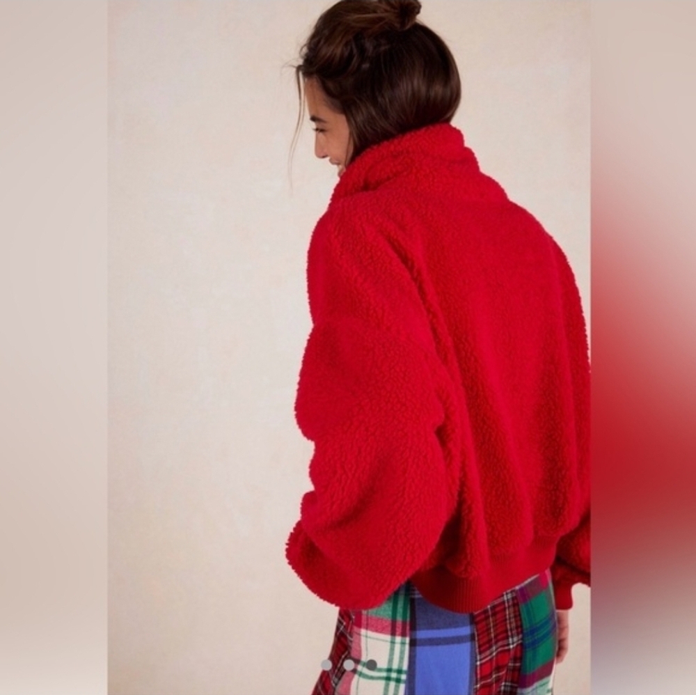 Free People Women's Red Alpine Sherpa  Fleece Jacket Sz. Small - Picture 2 of 8